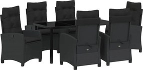 vidaXL Kert étkező szett párnával 7 pcs Fekete polirattan