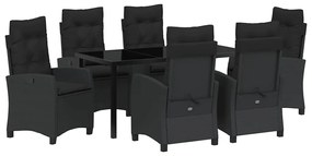 vidaXL Kert étkező szett párnával 7 pcs Fekete polirattan
