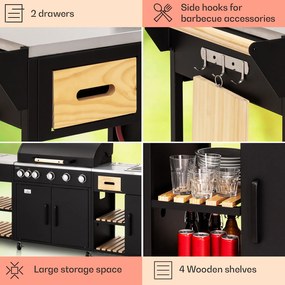 Jersey kültéri konyha gázgrillel és mosogatóval, 20,7 kW, 5+1 égővel, mobil