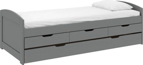 Ágy kihúzható pótággyal, szürke, tömörfa, 90x200, MARINELLA NEW