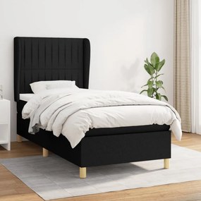 Fekete szövet rugós ágy matraccal 90x190 cm