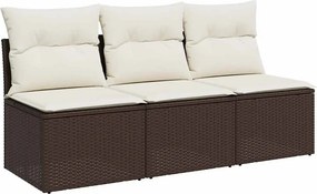 vidaXL 3 személyes barna polyrattan kerti kanapé párnával