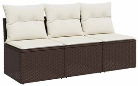 vidaXL 3 személyes barna polyrattan kerti kanapé párnával