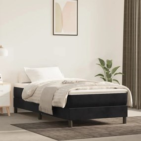 Fekete bársony rugós ágy matraccal 90x190 cm