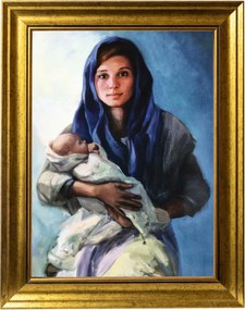 Mária Gyermeke Vászonkép Arany Modern Keretben 30X40