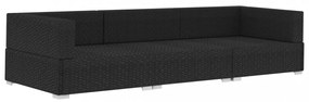 3 darabos fekete polyrattan kerti kanapészett párnákkal
