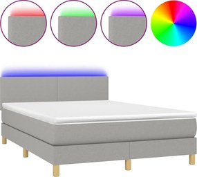 vidaXL világosszürke szövet rugós és LED-es ágy matraccal 140x200 cm