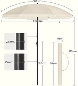 SONGMICS kerti napernyő, 160 cm, UPF 50+ UV-védelem, állítható magasságú