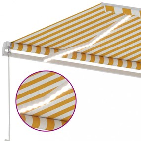 sárga és fehér kézzel kihúzható LED-es napellenző 400 x 300 cm