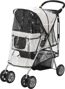 PawHut Kutyakocsi, Kutyakocsi Esővédővel, Összecsukható Kutyakocsi 10 kg-ig, Macskakocsi Kisméretű Kutya számára Pohártartóval, Hálós Ablakkal, Szürke