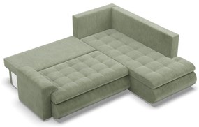 Tokio sarokkanapé, L alakú háttámlával, 2 ágyneműtartóval, kordbársony, jobboldali, zöld