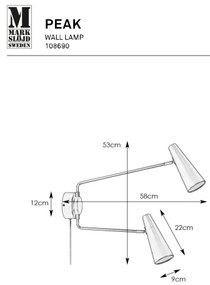 Markslöjd 108690 - Fali lámpa PEAK 2xE14/40W/230V fekete