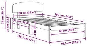 ágykeret fejtámlával fehér 90x190 cm tömör fenyő