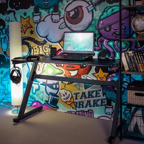 Gamer asztal/számítógépasztal, RGB LED világítással, fekete/piros, MACKENZIE 100cm