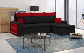 PAVEL Kinyitható sarokkanapé Fekete/piros