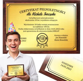 Születésnapi Ajándék 18 Szobor Oklevél Nyomtatott Keret Személyre Szabás