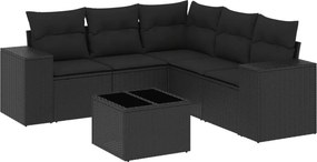 vidaXL 6 részes fekete polyrattan kerti ülőgarnitúra párnákkal
