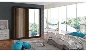 Tükrös gardróbszekrény SANTINO 203x215 cm fekete/craft tölgy