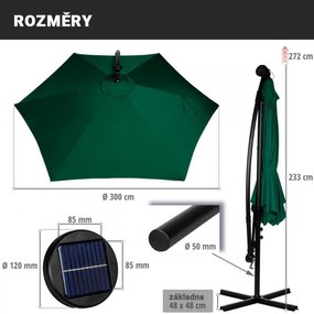 STILISTA Kerti napernyő fogantyúval LED 3 m zöld