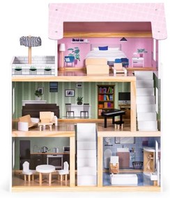 Fa babaház, 3 emelet, terasz 15 darab bútorral ECOTOYS