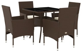 5 részes barna polyrattan/üveg kerti étkezőgarnitúra párnákkal