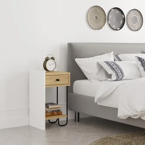 Fehér-natúr színű éjjeliszekrény tölgyfa dekorral Mercure – Marckeric