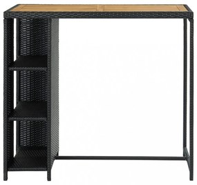 fekete polyrattan bárasztal tárolópolccal 120 x 60 x 110 cm
