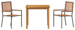 3 részes kerti étkezőszett Szürke Polyrattan Akác