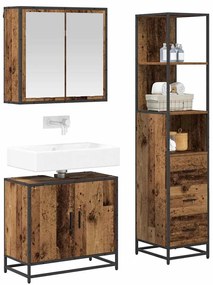 Fürdőszoba bútor szett 3 pcs Régi fa 65 x 33 x 60 cm Faanyag