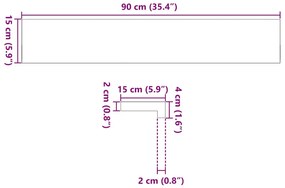 ablakpárkányok 2 db sötétbarna 90x15x2 cm tömör fa tölgyfa