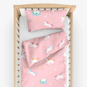 Goldea gyermek pamut ágyneműhuzat kiságyba - vidám egyszarvúak 100 x 135 és 40 x 60 cm
