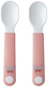 Fehér-világos rózsaszín műanyag gyerek kanál szett 2 db-os Flowers &amp; butterflies – Mepal