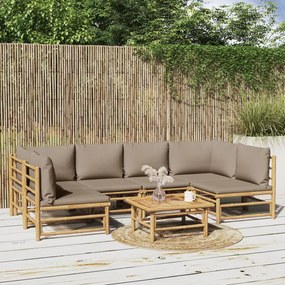 vidaXL 7 részes bambusz kerti ülőgarnitúra tópszínű párnákkal