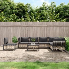 8 részes antracitszürke polyrattan kerti ülőgarnitúra párnákkal