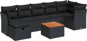 vidaXL 8 részes fekete polyrattan kerti ülőgarnitúra párnákkal
