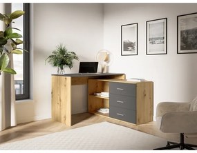 Íróasztal fiókokkal és univerzális jobb/bal sarokmegoldással JULES, artisan tölgy/antracit