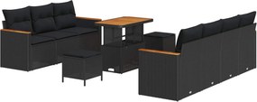 vidaXL Kerti Kanapé Szett párnával 14 pcs Fekete polirattan