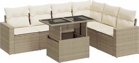 vidaXL 7 részes bézs polyrattan kerti ülőgarnitúra párnákkal