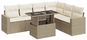 vidaXL 7 részes bézs polyrattan kerti ülőgarnitúra párnákkal