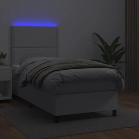 fehér műbőr rugós ágy matraccal és LED-del 90x190 cm
