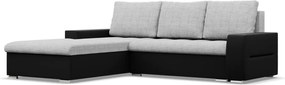 Toronto sarokkanapé, 2 ágyneműtartóval, fonott + műbőr, baloldali, szürke - fekete
