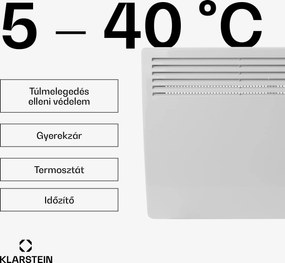 Klarstein Hot Spot Slimcurve, konvektor, fűtőtest,  80 x 40 cm, 40 m², 2000 W, 5 - 40 °C, IP24, fehér