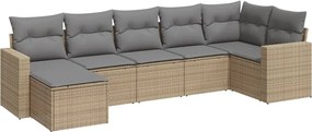 vidaXL 7 részes bézs polyrattan kerti ülőgarnitúra párnákkal