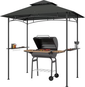 Outsunny BBQ Pavilon LED-del, vízálló, tűzálló, 240 x 150 x 258 cm-es kertipavilon, dupla rétegű sátorral, oldalsó polcokkal, UV védelemmel ellátott k