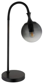Globo 15885T Asztali lámpa fém fekete matt, füstszínű üveg búra, fekete PVC kábel, billenőkapcsoló a kábelen, HxSzxM: 225x180x575mm, kábel hossza 1800mm, 1x E27 ILLU 10W 230V izzó nélkül