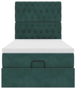 vidaXL Ottomán ágykeret matracokkal sötétzöld 90x200cm bársony