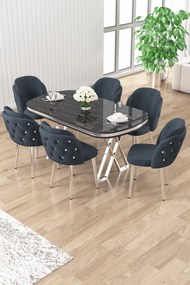 Zae étkezőgarnitúra, fekete márvány-króm, 168 cm – TR240CHR3099