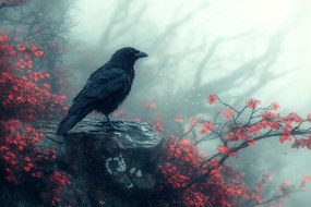 Vászonkép Canvas Madár Holló Köd Ősz Szikla Természet 80x60