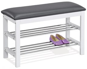 83168-06 Raft modern de depozitare a pantofilor și taburet în alb. Capacitate de încărcare 90 kg.