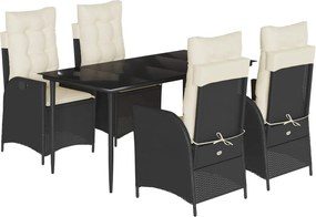 vidaXL 5 részes fekete polyrattan kerti étkezőgarnitúra párnákkal